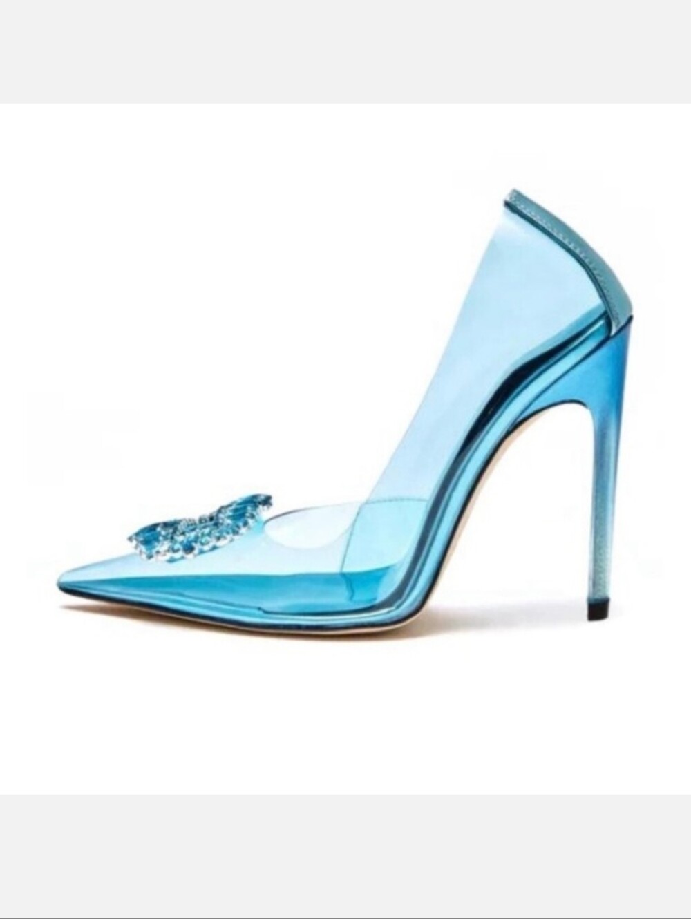 Good American Blue Crystal-Embellished Pointed Lucite Stiletto Heel - Size 7 - Picture 3 of 8